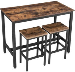 Brius Set masa bar 2 scaune cadru otel blat lemn industrial, 120x60x90 cm, design rustic, maro rustic (EZ-LBT15X)
