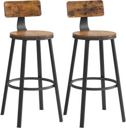 Brius Set de 2 scaune de bar inalte cu spatar, cadru din otel, industrial, 54x99cm, maro rustic (EZ-LBC026B01)