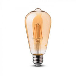 V-TAC LED lámpa , égő , izzószálas hatás , filament , E27 foglalat , Edison , 6 Watt , meleg fehér , borostyán sárga (214362)
