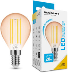 Modee LED lámpa , égő , izzószálas hatás , filament , E14 foglalat , G45 , 4 Watt , dimmelhető , meleg fehér , 1800K , borostyán sárga , Modee (ML-G45FA1800K4WE14D)