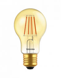 Toshiba LED lámpa , égő , izzószálás hatás , filament , E27 foglalat , 4.5 Watt , meleg fehér , borostyán sárga , TOSHIBA , 5 év garancia (DELS-FBA44P5A7AF11)