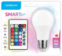 Modee LED lámpa , égő , szett , körte , E27 , 9.4W , dimmelhető , RGBW , W=természetes fehér , távirányítóval , Modee (MSL-G9,4WE27RGB-R)