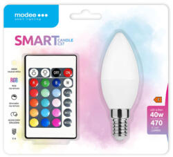 Modee LED lámpa , égő , szett , gyertya , E14 , 4.9W , dimmelhető , RGBW , W=természetes fehér , távirányítóval , Modee (MSL-C4,9WE14RGB-R)