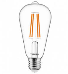 Toshiba LED lámpa , égő , izzószálás hatás , filament , E27 foglalat , ST64 , 7 Watt , meleg fehér , TOSHIBA , 5 év garancia (DELS-STW400767AE11)