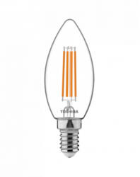 Toshiba LED lámpa , égő , izzószálás hatás , filament , gyertya , E14 foglalat , 4.5 Watt , meleg fehér , TOSHIBA , 5 év garancia (DELS-FCW44P514AF11)