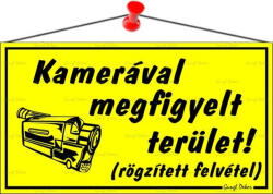  Információs tábla, 22, 5x12, 5 cm, "Kamerával megfigyelt terület", sárga (LUIN026) - onlinepapirbolt