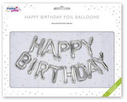 PUKKA PAD Léggömb, 40 cm, PUKKA PAD "Happy Birthday", ezüst (PUPL066) - onlinepapirbolt