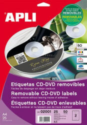 APLI Etikett, CD/DVD, A4, matt, eltávolítható, APLI (LCA2001) - onlinepapirbolt