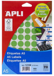 APLI Etikett, 19 mm kör, színes, A5 hordozón, APLI, zöld, 560 etikett/csomag (LCA12106) - onlinepapirbolt