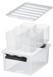 SMARTSTORE Műanyag tárolódoboz, fekete fogantyúkkal, 6 rekeszes, SMARTSTORE "Classic 15", átlátszó (CSDSMART42) - onlinepapirbolt