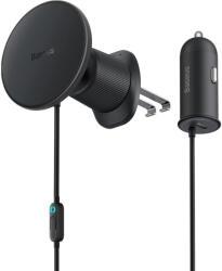 Baseus autós tartó CW01 3in1 vezeték nélküli töltéssel, 15W, MagSafe autós töltő USB-C 25W, fekete