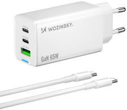 Wozinsky GaN 65W Charger with 2xUSB-C USB Ports with 65W CC kábel, fehér