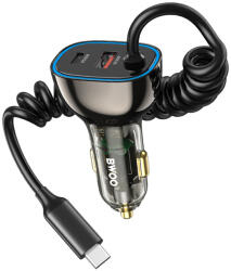 BWOO CC96C PD autós töltő 1x USB-C - USB-A port 30W , szürke