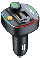 DEVIA transmitter FM Smart , bluetooth MP3 autós töltő PD 30W 1x USB-C 2x USB 3A, fekete