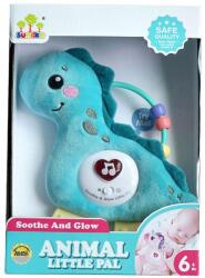  Zenélõ bébi játék, el. , hang+fény, plüss dínó, csörgõ, rágóka, 18x25 cm dob. Gombel