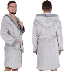 Sersimo Térdig érő férfi fürdőköpeny, nagy kapucni, L/XL méret, szürke (HA-7378)