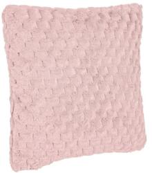Welora Díszpárna, kanapéra vagy ágyra, szőrme kinézetű, csíkos dombornyomott mintával, 60x60 cm, rózsaszín (JM1240419)