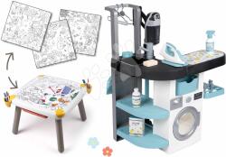 Smoby Set spălătorie cu mașină de spălat cu încărcare frontală și măsuță creativă Rowenta Wash&Clean Laundry Smoby cu imagini de format mare și un aspirator electronic (SM330320-25)