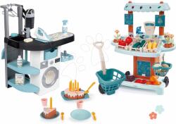 Smoby Set spălătorie cu mașină de spălat cu încărcare frontală și stand de legume Bio Rowenta Wash&Clean Laundry Smoby cu un cărucior cu tort și un aspirator electronic cu sunete (SM330320-28)