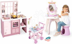 Smoby Set bucătărie electronică și măsuță cosmetică Loft Fleur Pink 360° Smoby cu paste magice și cărucior de servit (SM312602-2) Bucatarie copii
