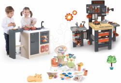 Smoby Set bucătărie insulă și florărie Kitchen Island 360° Smoby și atelier de lucru cu trei părți Black&Decker (SM312601-6) Bucatarie copii