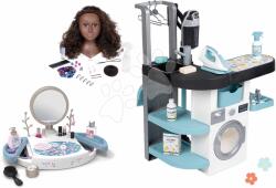 Smoby Set spălătorie cu mașină de spălat cu încărcare frontală și cap de pieptănat cu păr lung Wash&Clean Laundry Smoby cu o trusă de machiaj și un aspirator electronic cu sunete (SM330320-30B)