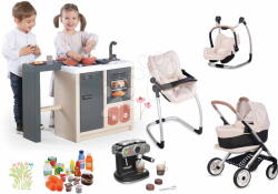 Smoby Set bucătărie insulă cu cărucior Kitchen Island 360° Smoby și aparat de cafea electronic cu scăunel și alimente (SM312601-2) Bucatarie copii