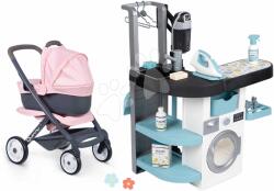 Smoby Set spălătorie cu mașină de spălat cu încărcare frontală și cărucior sport 3în1 Rowenta Wash&Clean Laundry Smoby cu imagini de format mare și un aspirator electronic (SM330320-26)