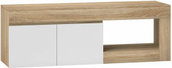 HomCom Modern TV-állvány, max. 60" -os, 2 ajtós szekrénnyel és nyitott polccal, 140x40x48 cm, fehér és fa színű