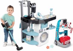 Smoby Set spălătorie cu mașină de spălat cu încărcare frontală și cărucior medical Rowenta Wash&Clean Laundry Smoby cu sunete și aspirator electronic (SM330320-5)
