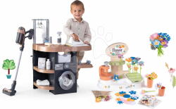 Smoby Set spălătorie cu mașină de spălat și florărie Rowenta Wash&Clean Laundry Smoby cu producție proprie de flori și aspirator (SM330327-7)