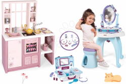Smoby Set bucătărie electronică și măsuță cosmetică Frozen Loft Fleur Pink 360° Smoby cu taburete și valiză cosmetică (SM312602-4) Bucatarie copii