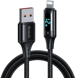 Mcdodo Cablu USB 2.0 to Lightning, 3A cu Display Digital Aluminiu, Nailon Impletit. 1.2m - Mcdodo (CA-1060) - Black (KF2358970) - vexio