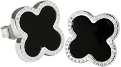 Troli Virág acél fülbevaló fekete dísszel KE-006