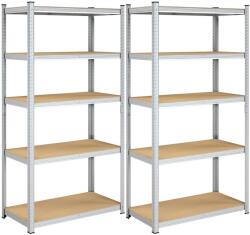 SONGMICS 2 db Nagy teherbírású 5 szintes polc, 200 x 100 x 50 cm, ezüst (GLR050E02)