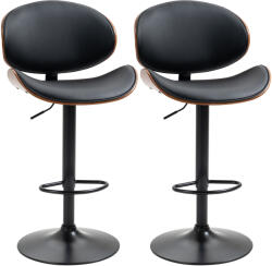 Homcom 2 db-os bárszék szett állítható magasságú háttámlával, fa és műbőr, 53x52x92-112 cm, fekete