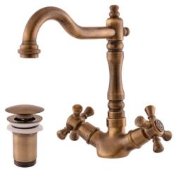 RAV SLEZÁK Mosdó csaptelep RAV SLEZÁK MORAVA clic-clac rendszerrel régi sárgaréz MK321.58SM (MK321.5/8SM)