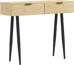 Homcom Előszobai Konzol 2 Fiókos, Fa Konzolasztal Acél Lábakkal, 100x30x80, 5 cm, Natúr Fa