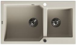 Laveo MILOS 2M 90 kétmedencés bézs gránit mosogató helytakarékos dugókiemelős szifonnal (OPSPM_4208)