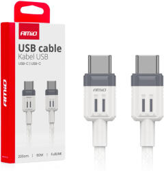 AMIO Type-C adatkábel - 200cm, 60W - fehér