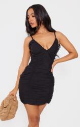 Prettylittlething Petite Ráncolt Mini Ruha, Size 34, fekete, pamut