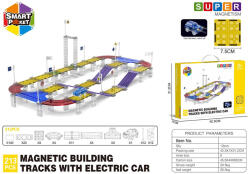 Mamido Mágneses építőkészletversenyautó pálya elektromos kisautóval 213 darabos MT1472 (MT1472) - mamido