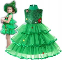Hopki Karácsonyi ruha, zöld karácsonyfa jelmez, 116/122cm, hátul cipzáras, pántos