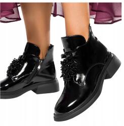 Casu Fekete Női Bokacsizma, lakk, széles tömbsarok, műszőrme bélés, Size 36-41 (7085160000360)