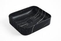  Mosdó, AD 7056, szögletes pultra ültethető, fekete márvány, 50x39x13 cm I. o