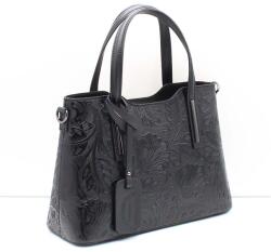  Bőr fekete / virágmintás fémrátétes kicsi női kézi / válltáska