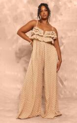 Prettylittlething pöttyös overál, fodrokkal, Size 48, bézs, poliészter