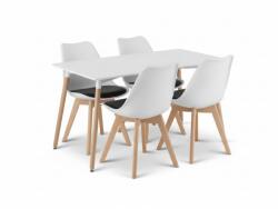  Set de dining 1 + 4, masa alba ADRIA 120x80 cm + scaun alb-negru BALI MARK cu picioare din lemn de fag