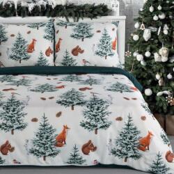 Takoy Lenjerii pat de Crăciun 220x200 cm set albe model pădurea de iarnă Lenjerie de pat