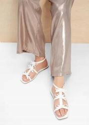 Bonprix Szandál, Size 42, fehér, bőr utánzat, díszített, masnikkal (92036225)